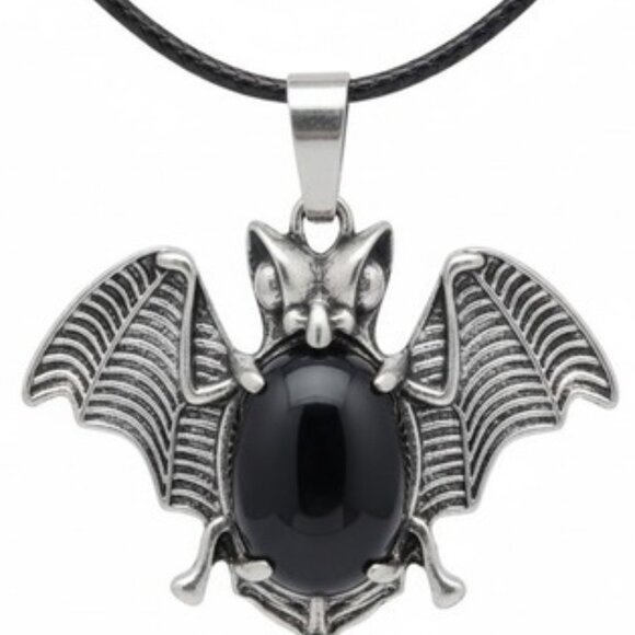 Jewelry - Bat‎ Pendant Necklace with Black Obsidian Stone Gothic Jewelry Women Halloween